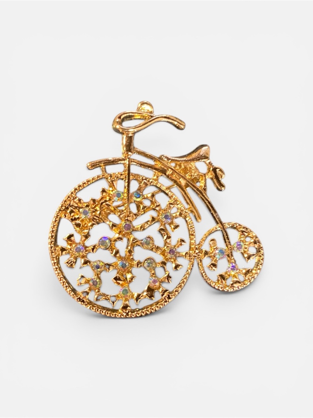 Gold Bicycle Brooch with Crystal Accents